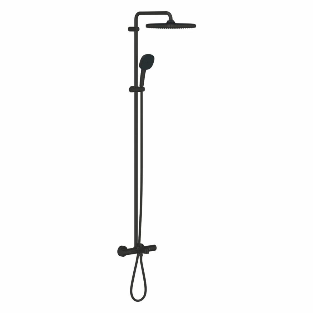 Quickfix Black Vitalio Comfort 250 Shower System With Bath Thermostat For Wall Mounting Bathroom