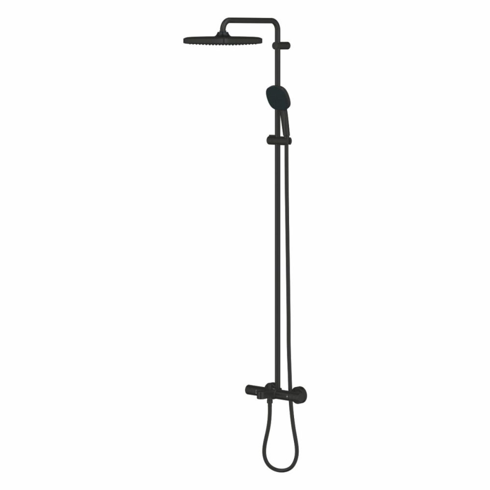 Quickfix Black Vitalio Comfort 250 Shower System With Bath Thermostat For Wall Mounting Bathroom