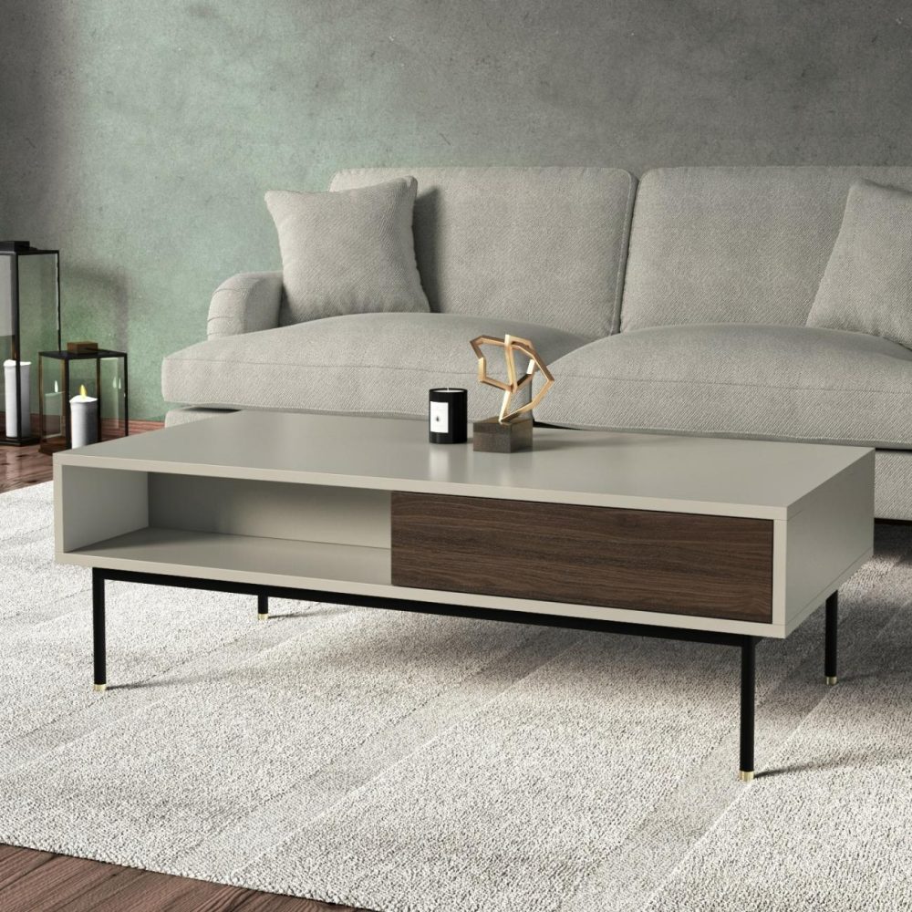 Rectangular Beige Wooden Coffee Table – Kallen Coffee Tables