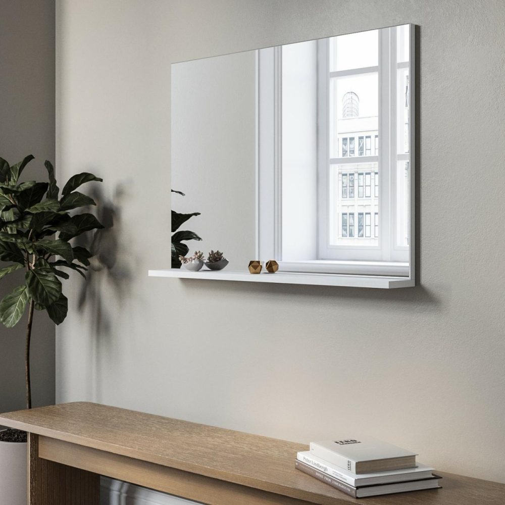 Rectangular White Oak Mirror With Shelf 65 X 90Cm – Boston Dining