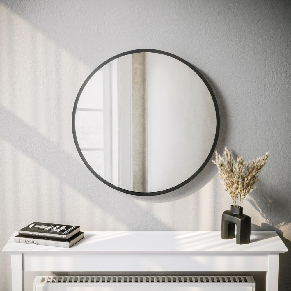 Round Black Wall Mirror – 60Cm – Alcor Dining