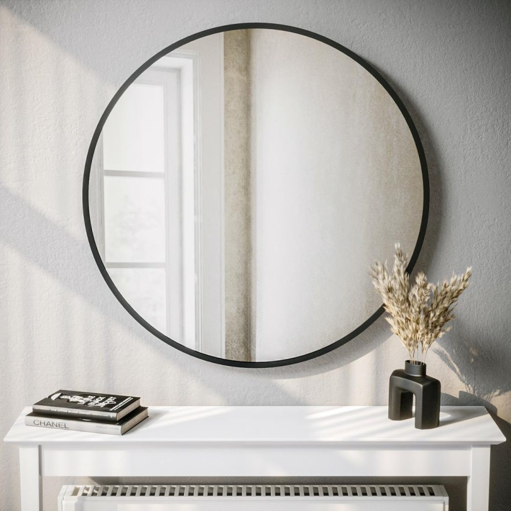 Round Black Wall Mirror – 80Cm – Alcor Dining