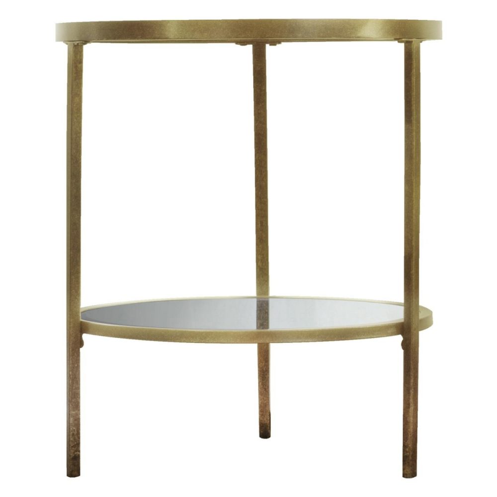 Round Gold Glass Top Side Table With Storage – Hudson Living Room