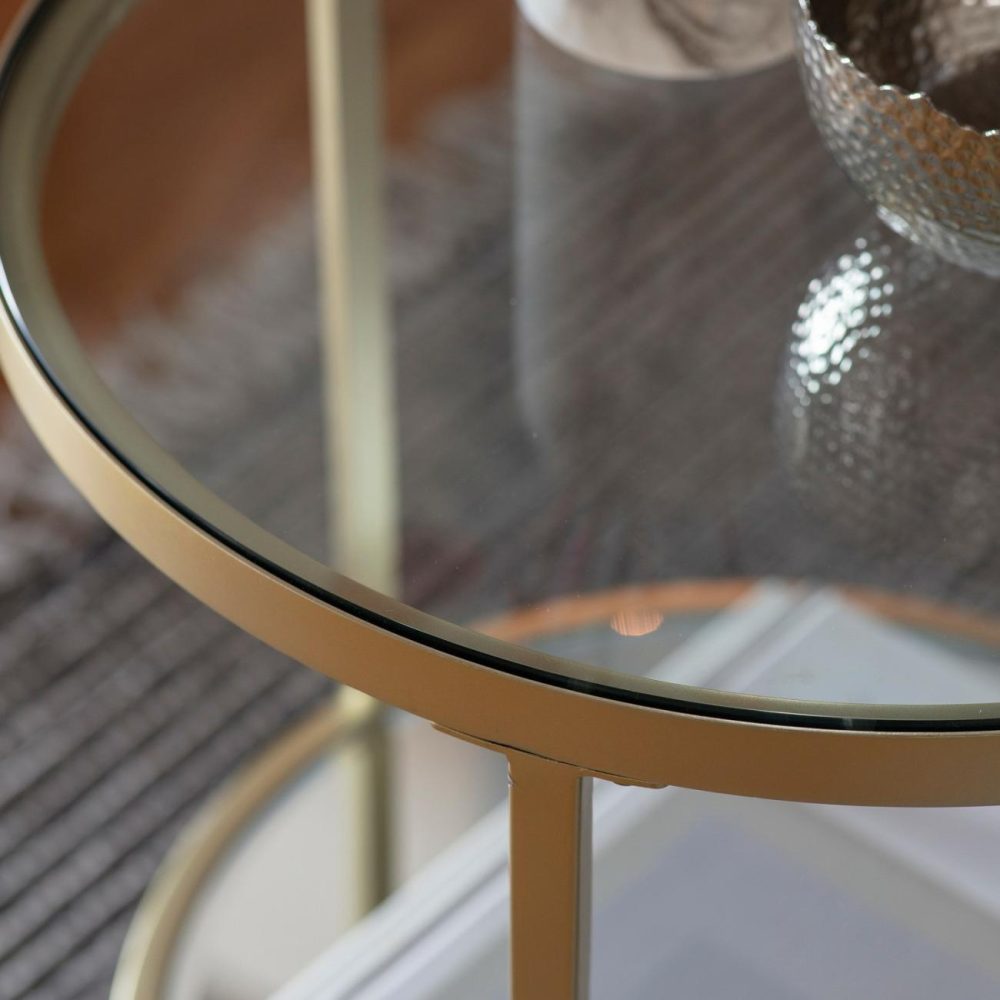 Round Gold Glass Top Side Table With Storage – Hudson Living Room