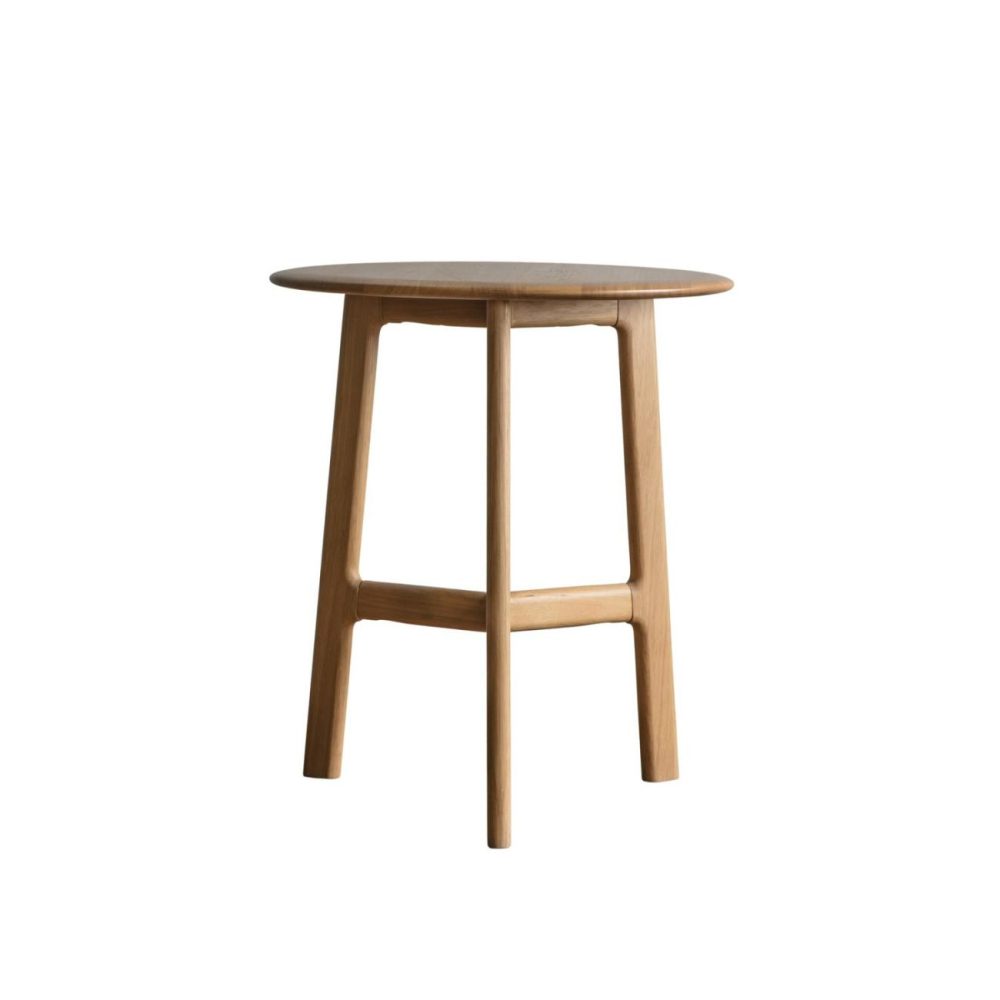 Round Oak Side Table – Madrid Living Room