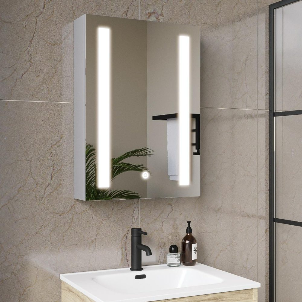 Single Door Chrome Mirrored Bathroom Cabinet With Lights 500 X 700Mm – Capricorn Bathroom