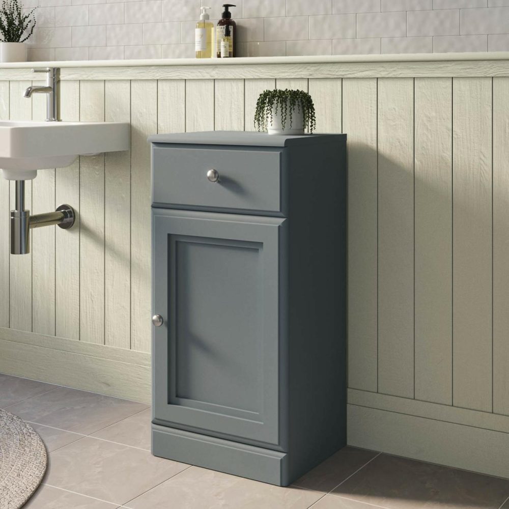 Single Door Dark Grey Freestanding Storage Cabinet 400 X 818Mm – Westbury Bathroom