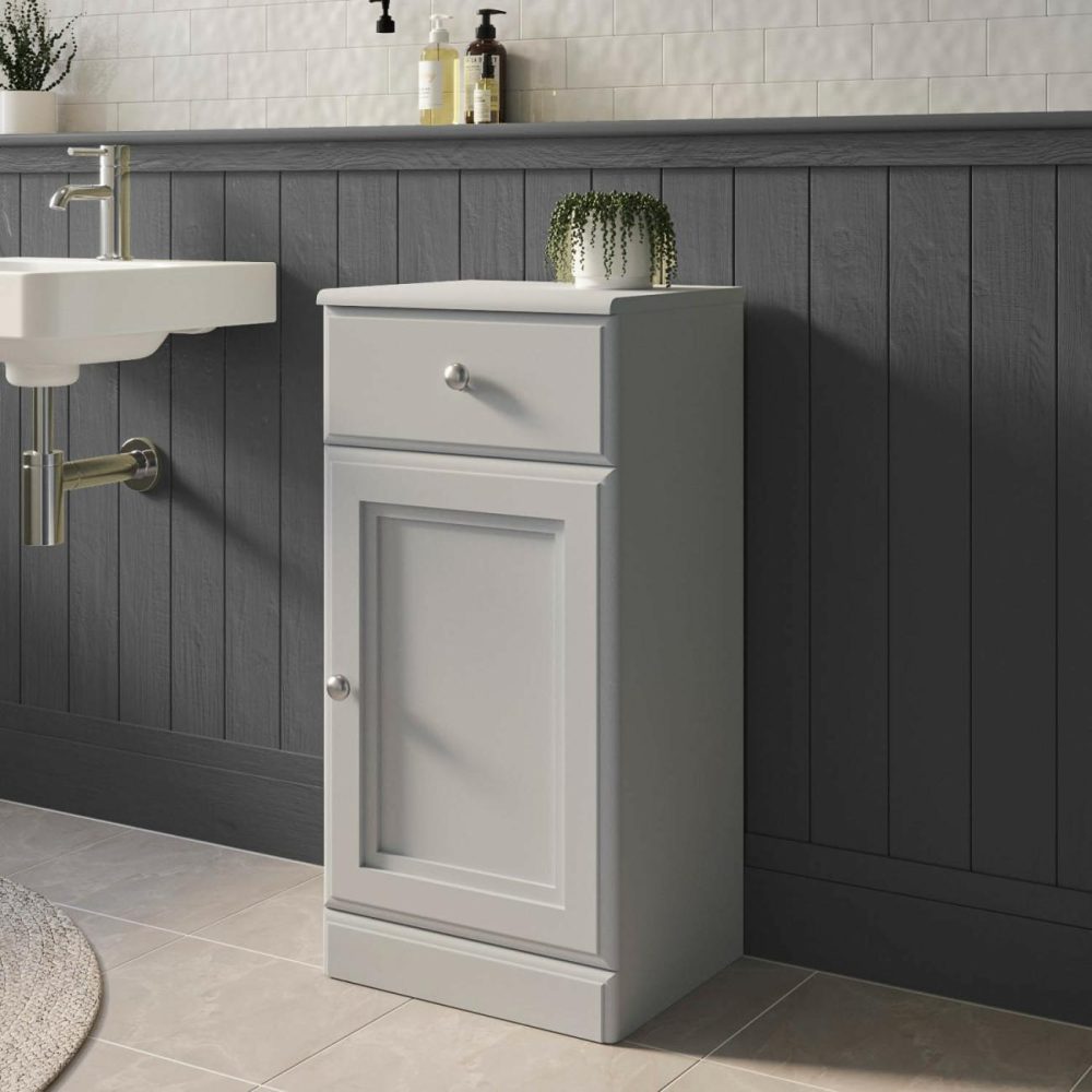 Single Door Light Grey Freestanding Storage Cabinet 400 X 818Mm – Westbury Bathroom