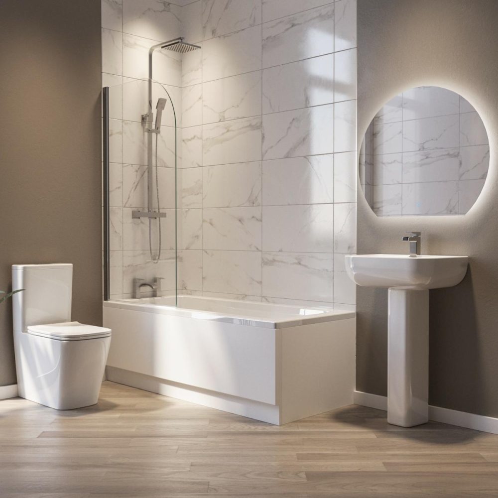 Single Ended 1600Mm Shower Bath Suite With Toilet Basin & Panels – Rutland Bath Suites