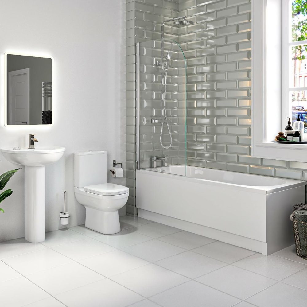 Single Ended 1700Mm Shower Bath With Toilet Basin Panels And Bath Screen – Alton Bath Suites