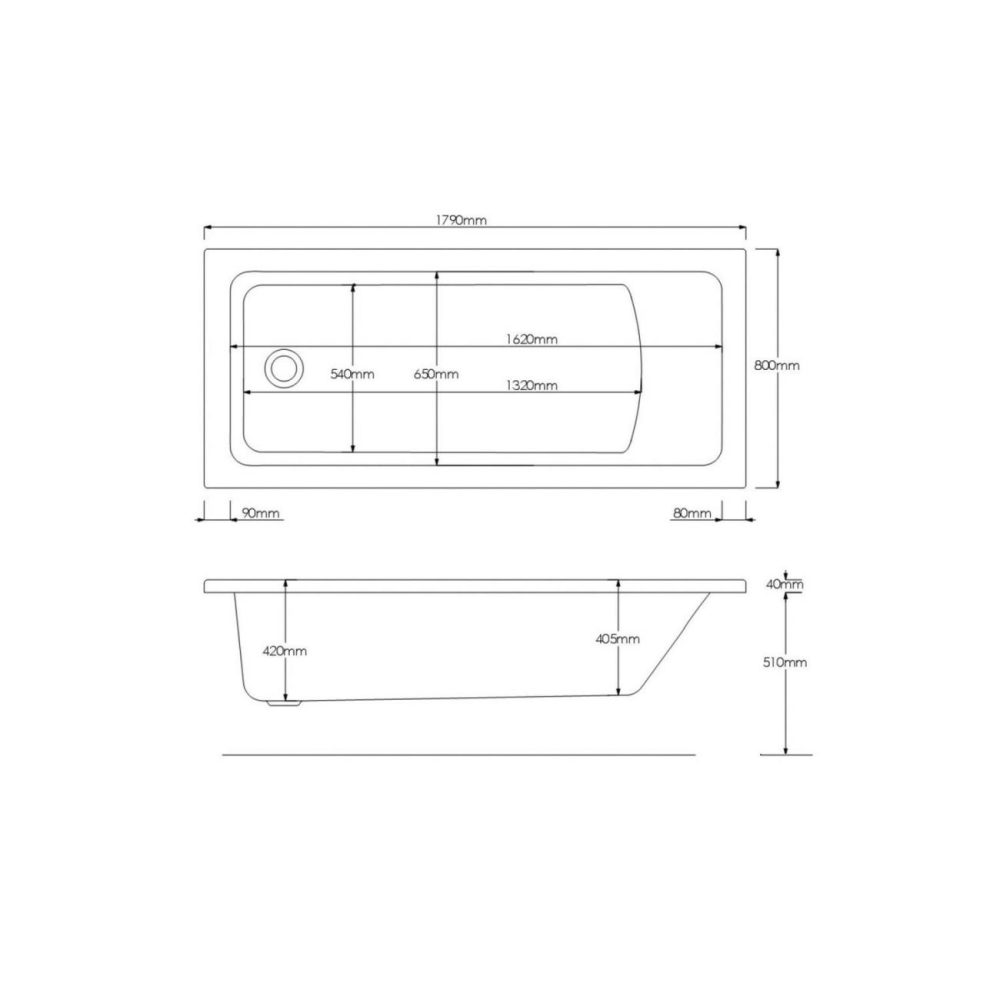 Single Ended Square Bath With Front Panel & Black Grid Screen – Left Hand 1800 X 800 Bathroom