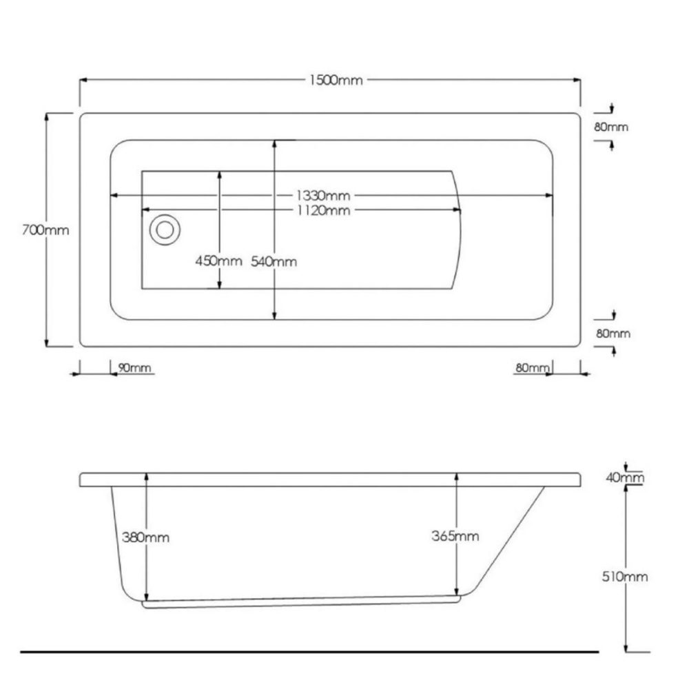 Single Ended Square Bath With Front Panel & Black Grid Screen – Right Hand 1500 X 700 Bathroom