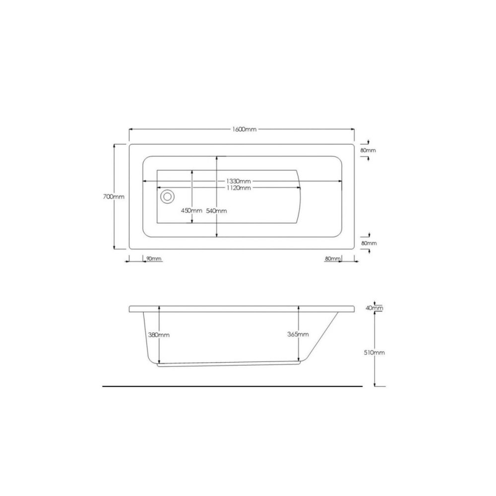 Single Ended Square Bath With Front Panel & Black Grid Screen – Right Hand 1600 X 700 Bathroom