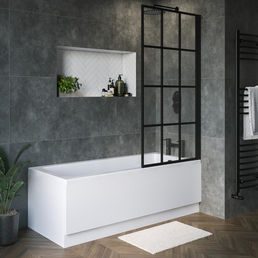 Single Ended Square Bath With Front Panel & Black Grid Screen – Right Hand 1700 X 700 Bathroom