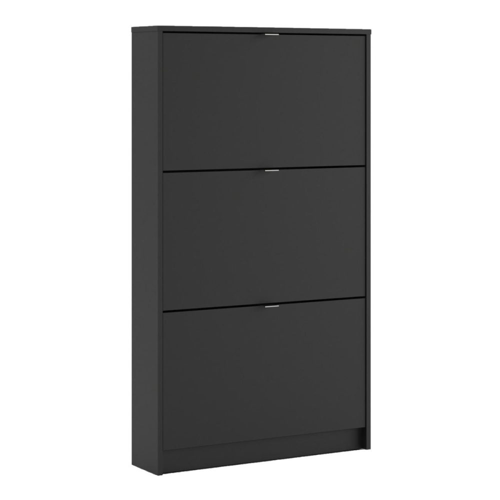 Slim Matt Black Wall Hung Shoe Cabinet With 3 Drawers – 9 Pairs Hallway