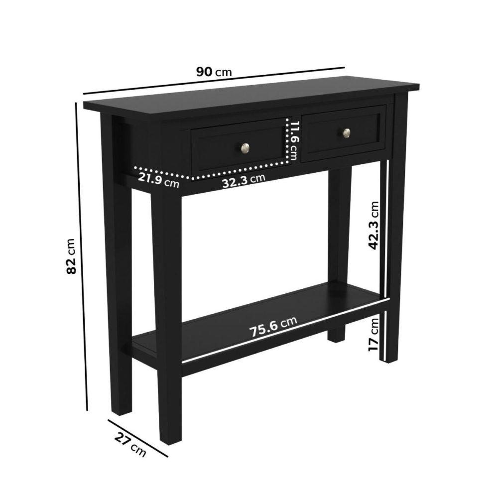 Small Narrow Black Wood Console Table With Drawers – Elms Console Tables