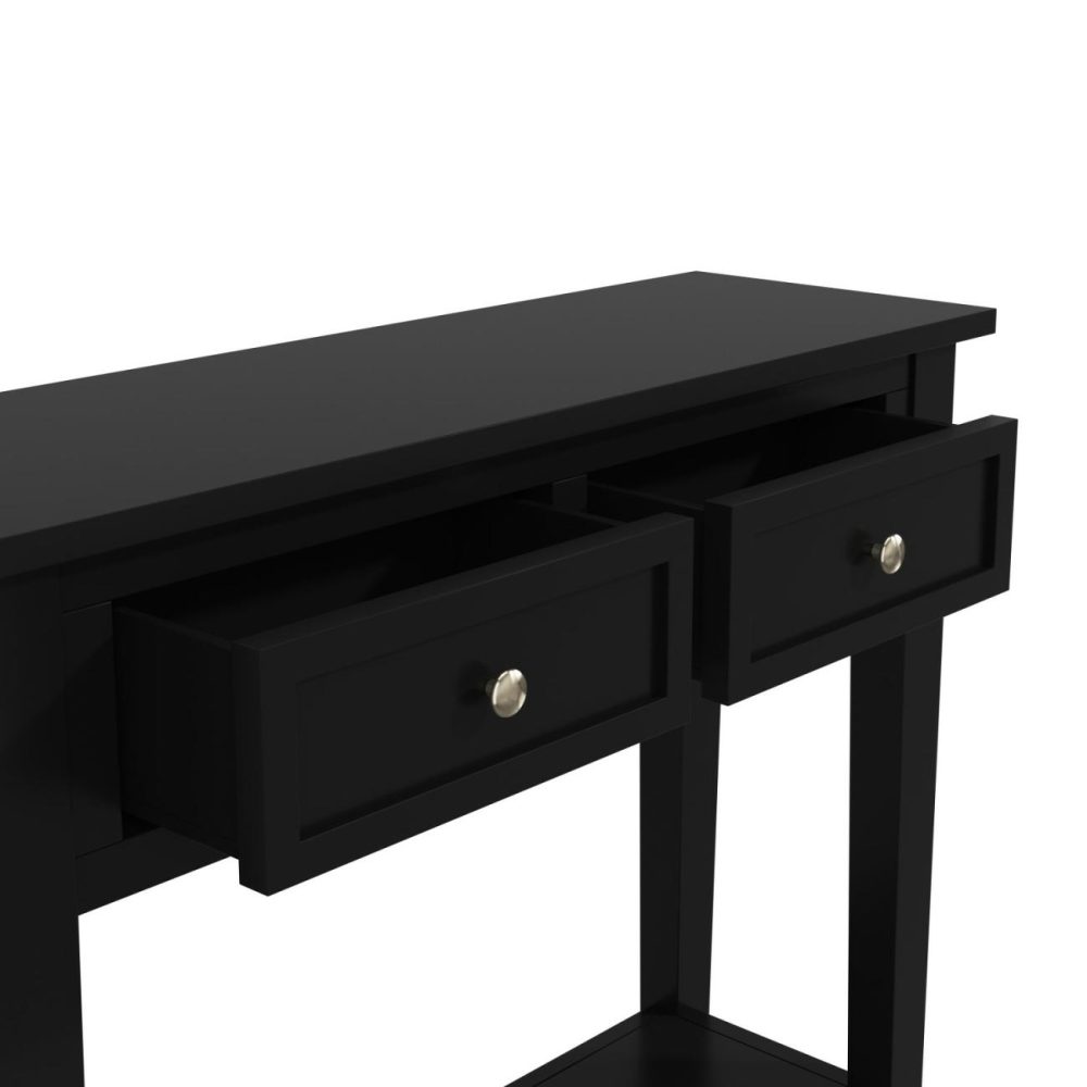 Small Narrow Black Wood Console Table With Drawers – Elms Console Tables