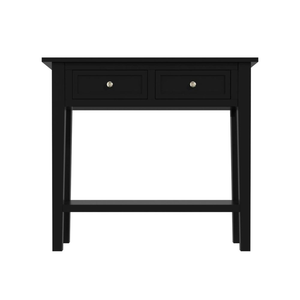 Small Narrow Black Wood Console Table With Drawers – Elms Console Tables