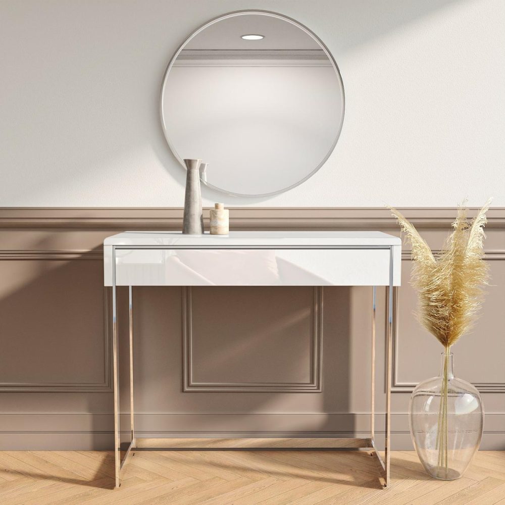 Small White High Gloss Console Table With Drawer – Tiffany Console Tables