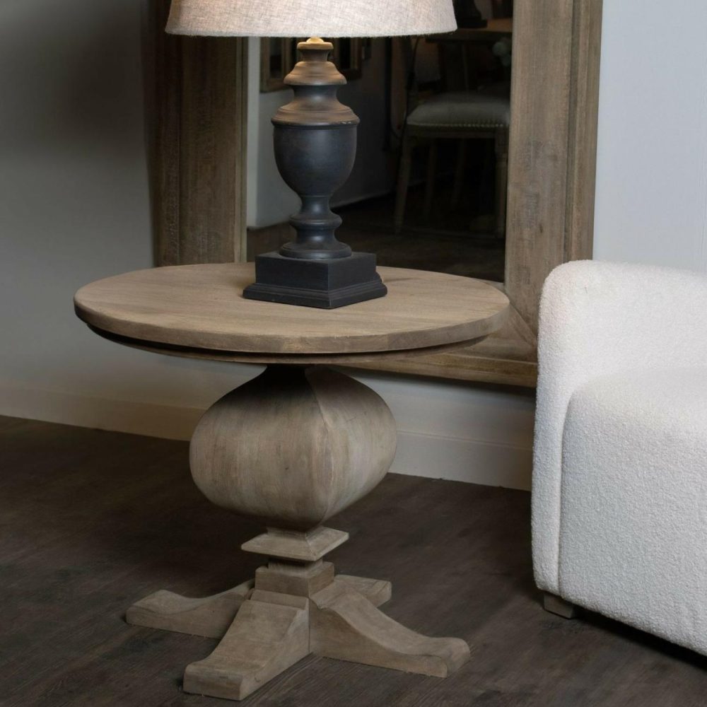 Solid Mango Wood Pedestal Side Table – Copgrove Living Room