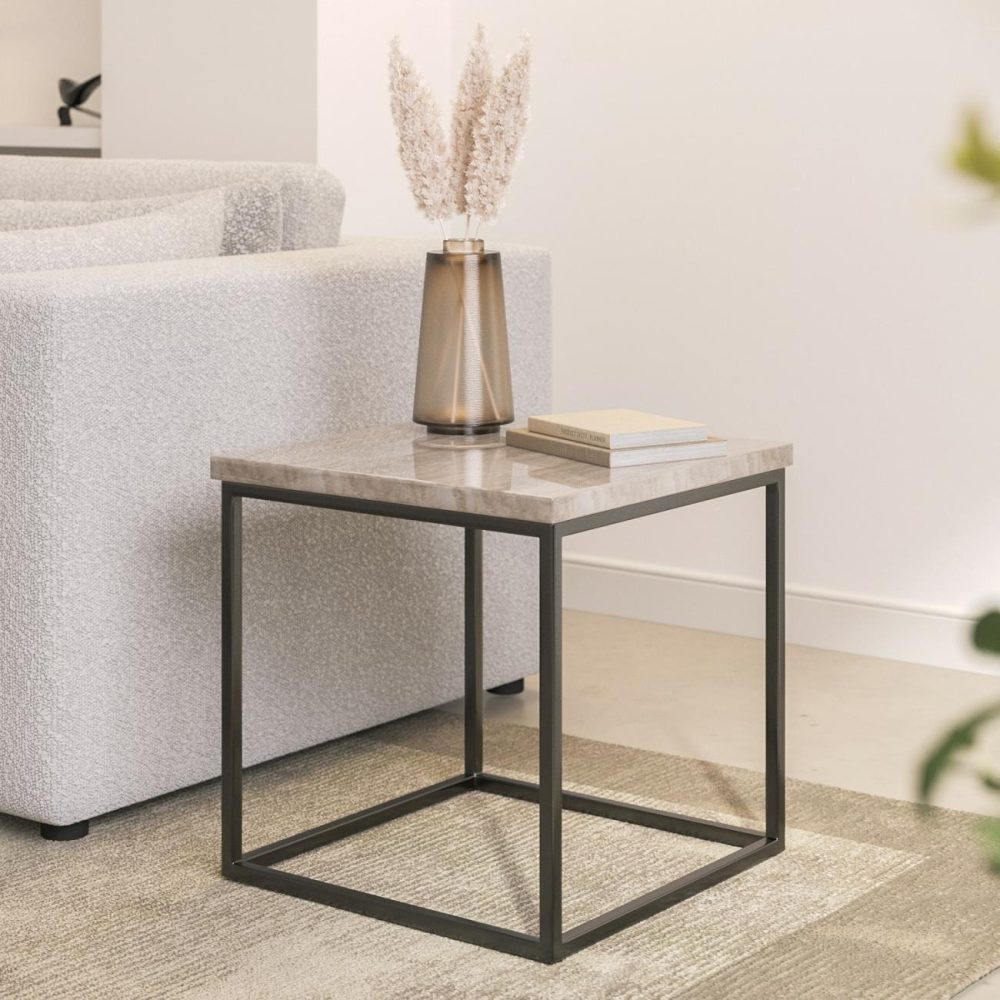 Square Beige Travertine Effect Side Table – Demi Living Room