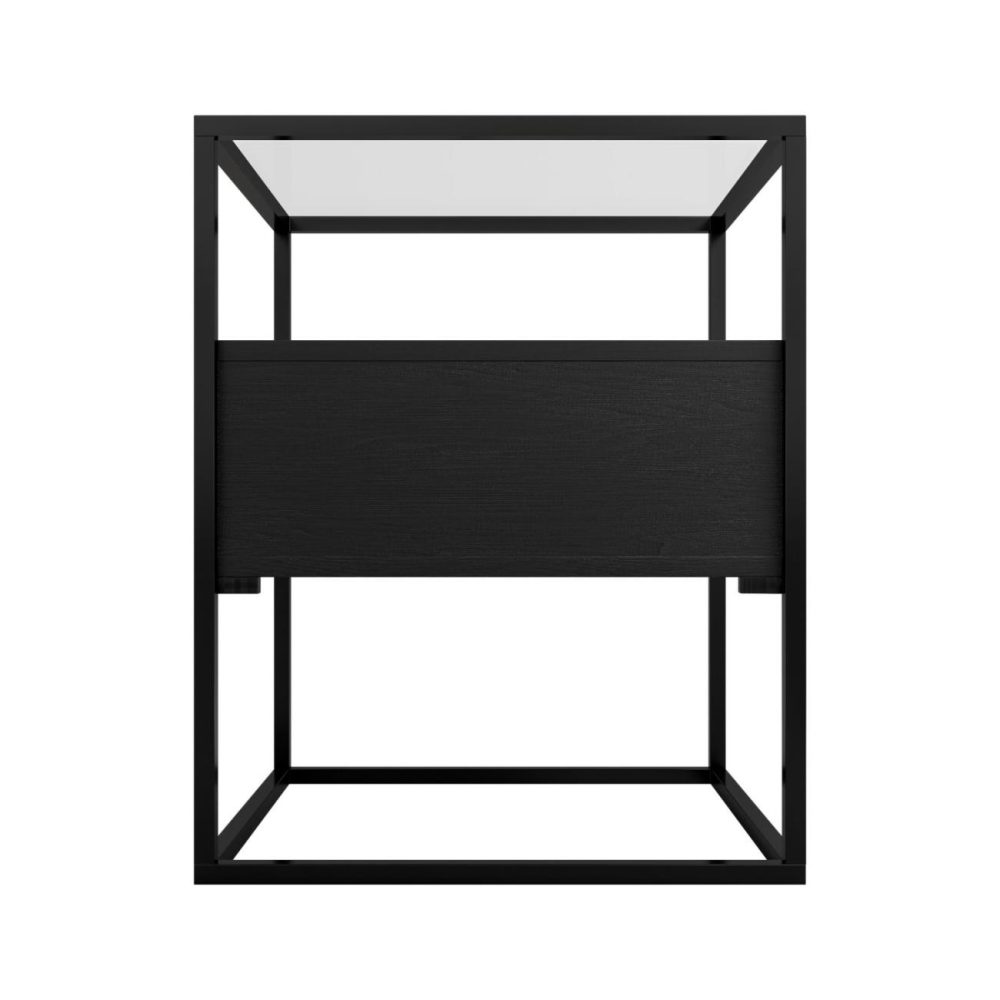 Square Black Glass Top Side Table With Storage – Akila Living Room