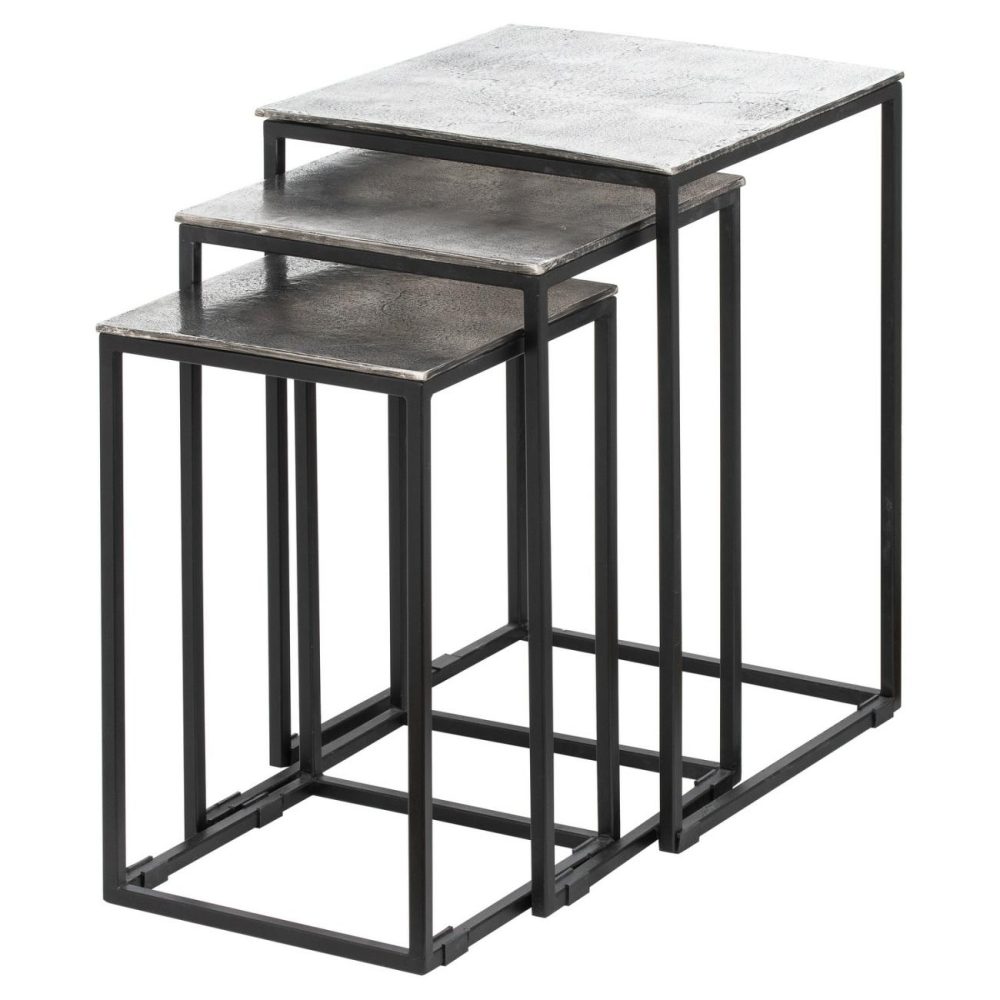 Square Silver Metal Nest Of 3 Tables – Farrah Living Room