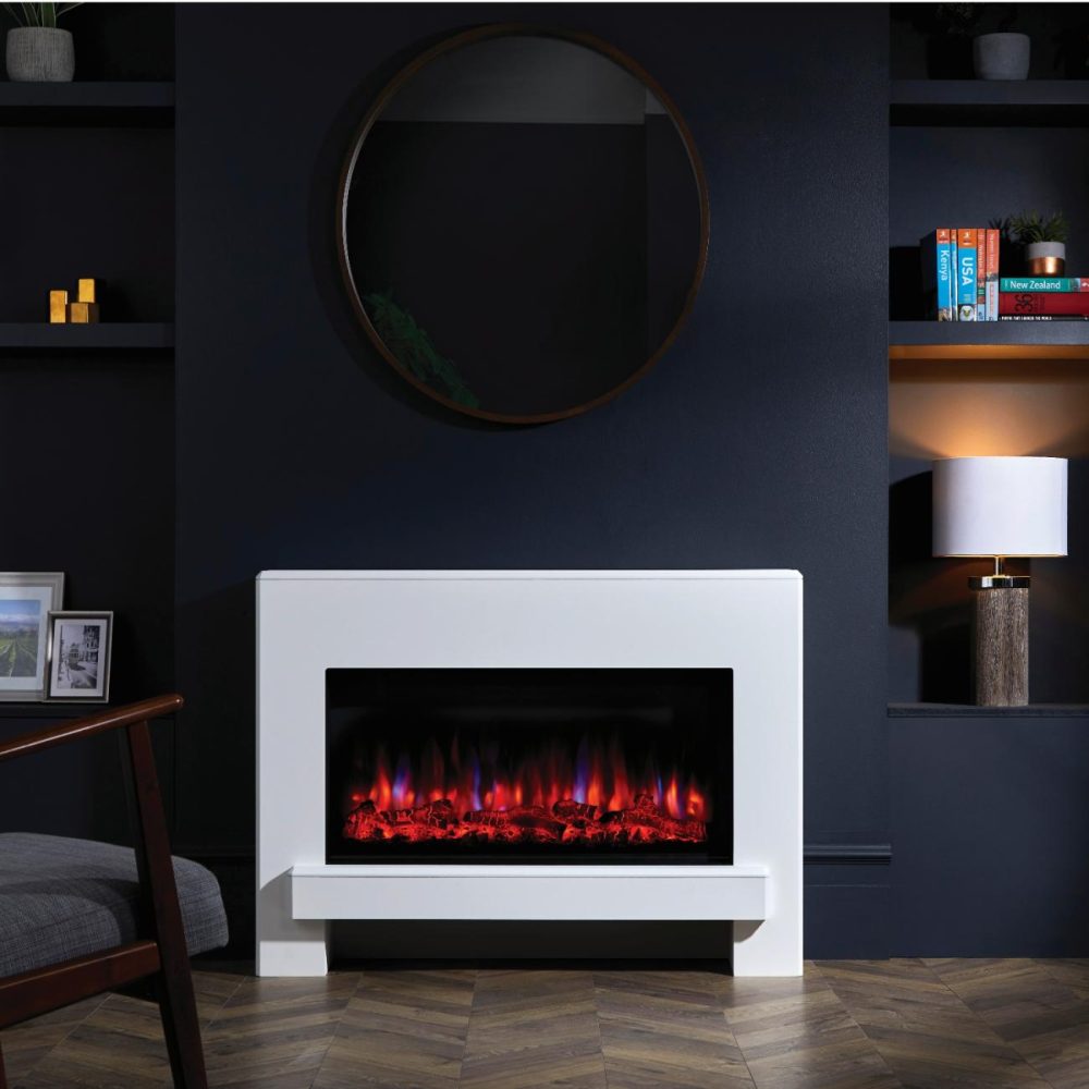 Suncrest White Freestanding Electric Fireplace Suite – Eggleston Fireplace Suites