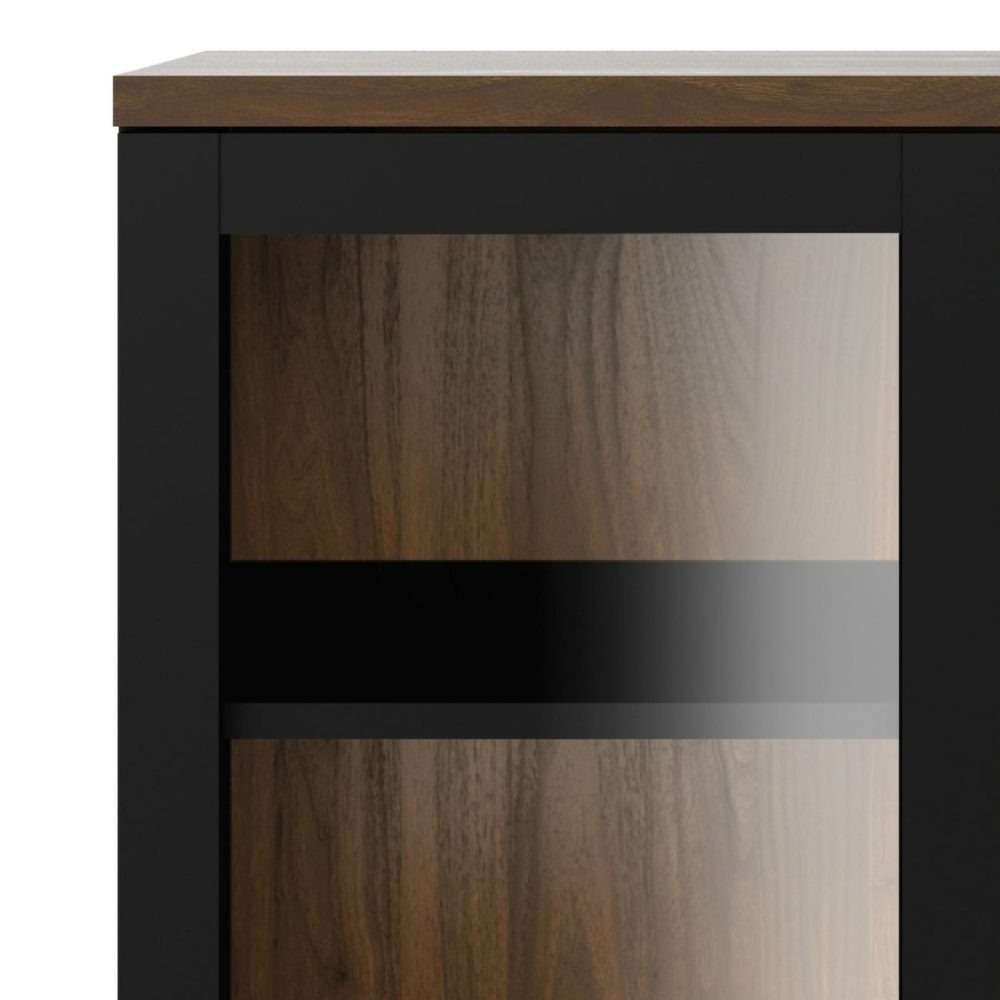 Tall Black And Walnut Display Cabinet With Glass Doors – Roomers Furniture