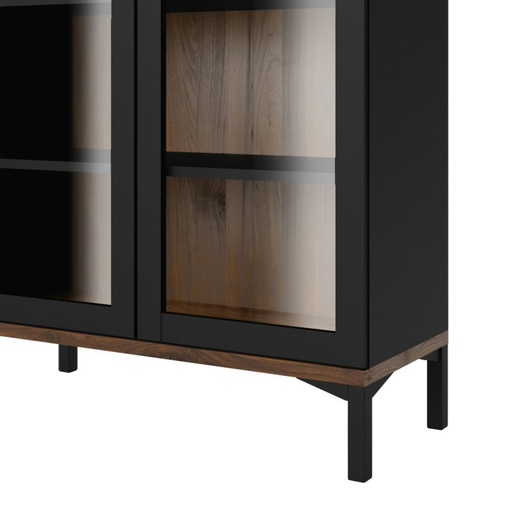 Tall Black And Walnut Display Cabinet With Glass Doors – Roomers Furniture