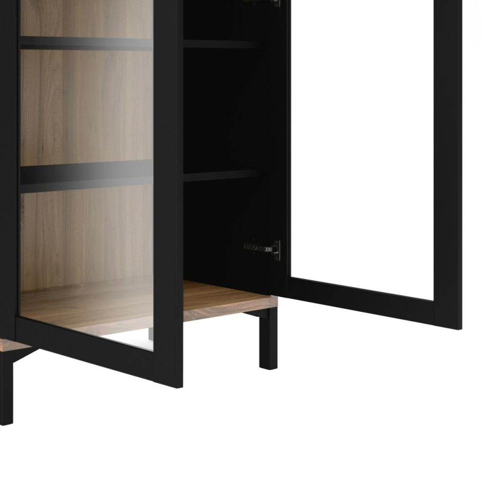 Tall Black And Walnut Display Cabinet With Glass Doors – Roomers Furniture