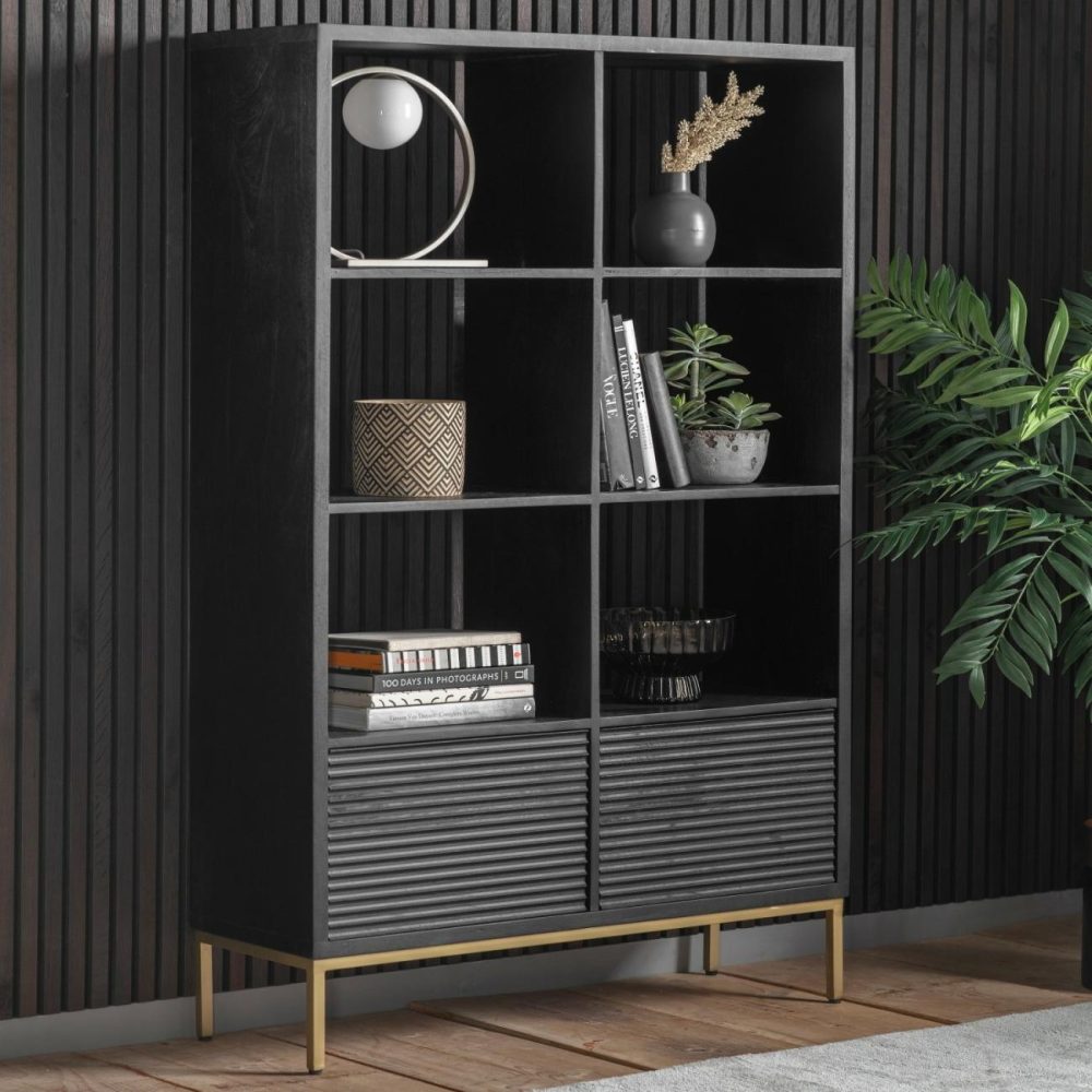 Tall Black Open Shelf Unit With 2 Doors – Caspian House Bookcases