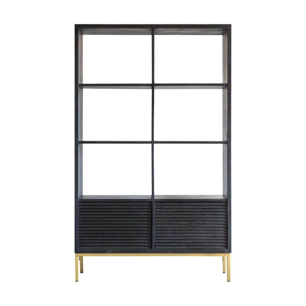 Tall Black Open Shelf Unit With 2 Doors – Caspian House Bookcases