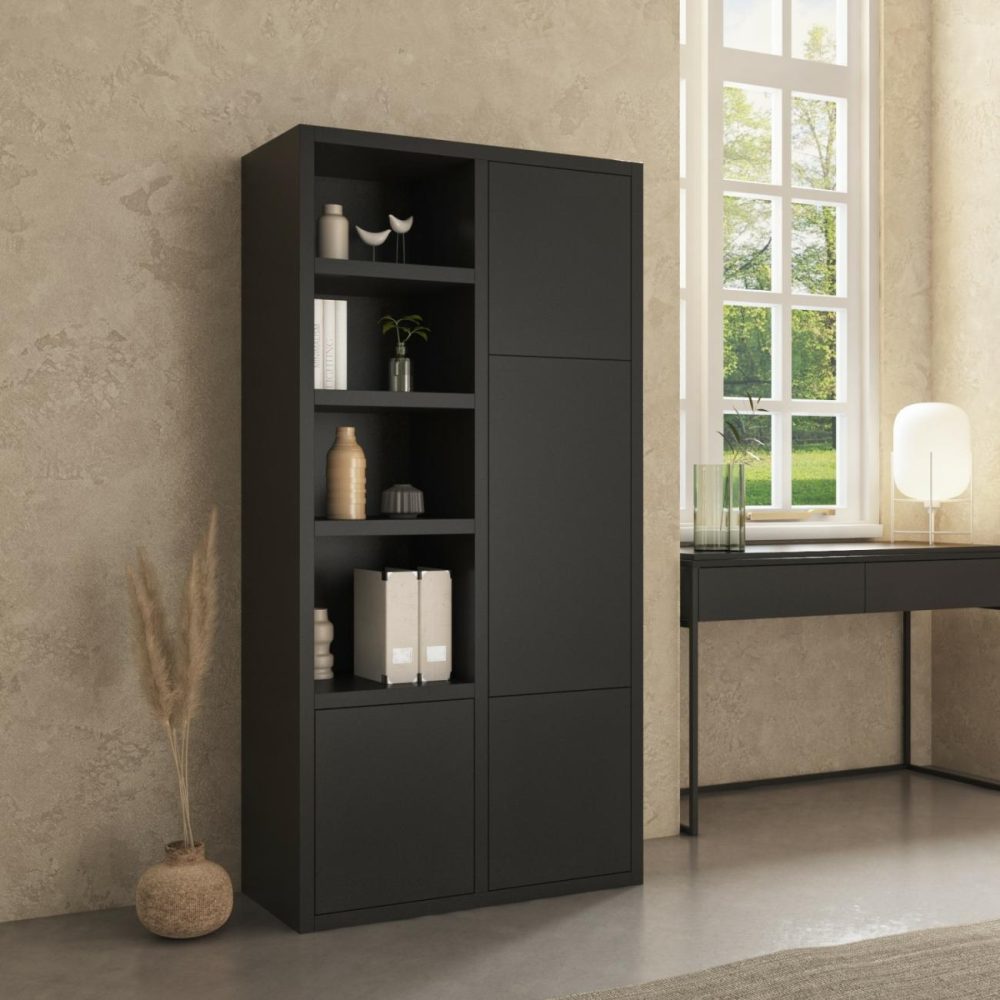 Tall Black Wooden Office Cupboard – Larsen Office