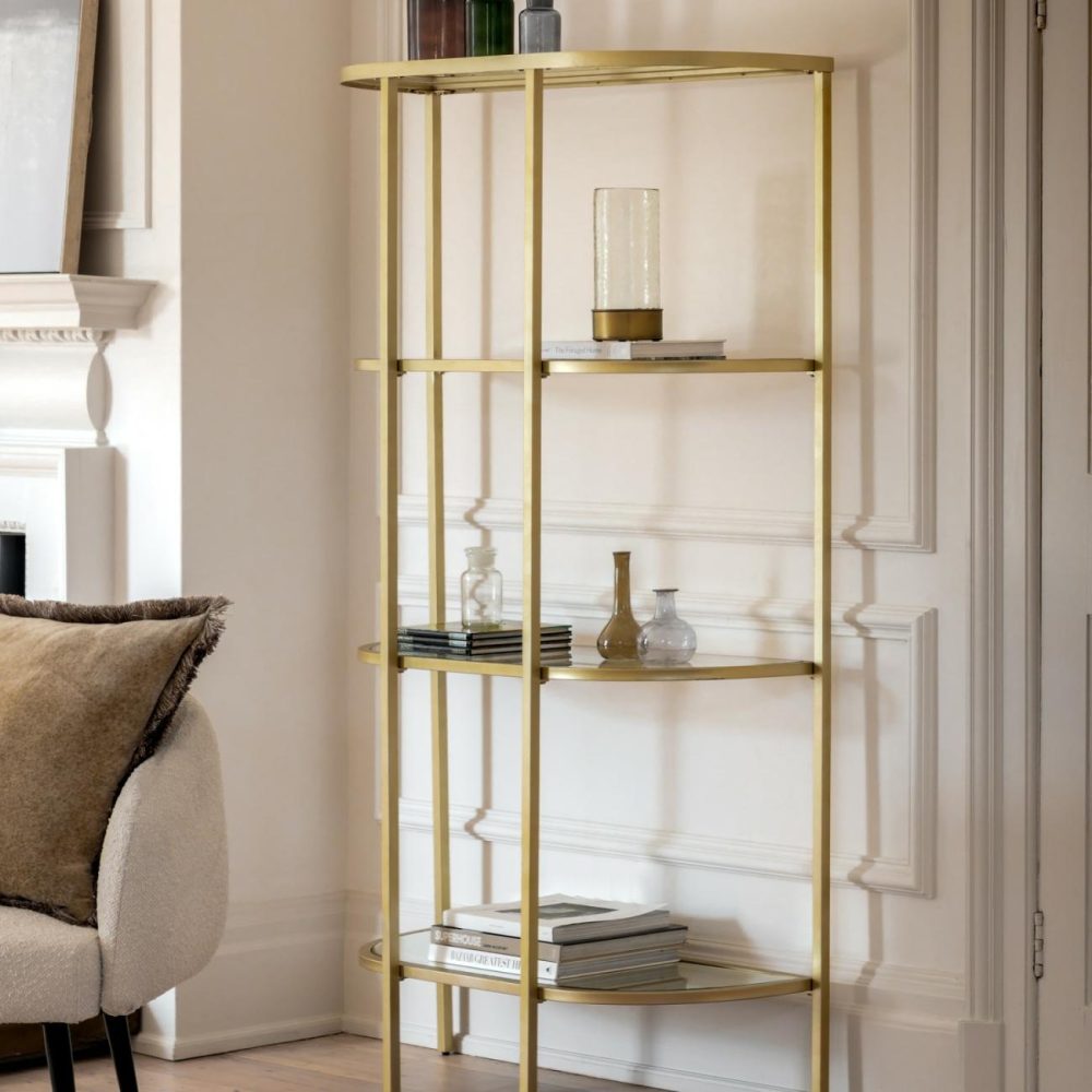 Tall Glass Gold Open Bookcase – Hudson Bookcases