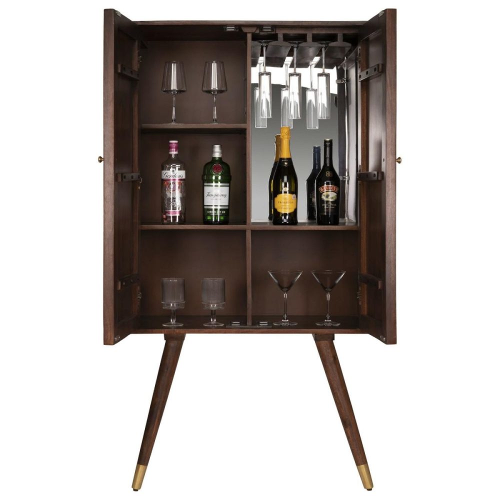 Tall Solid Mango Wood Drinks Cabinet With Wine Rack – Dejan Drinks Cabinets