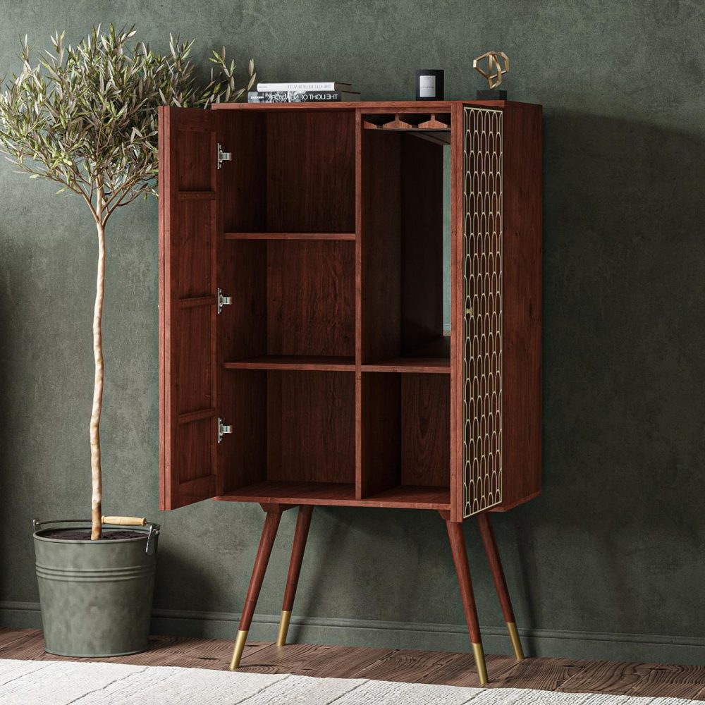 Tall Solid Mango Wood Drinks Cabinet With Wine Rack – Dejan Drinks Cabinets