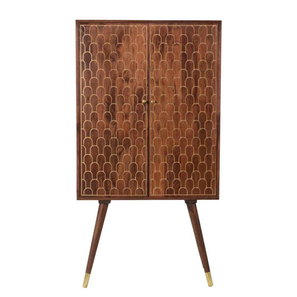 Tall Solid Mango Wood Drinks Cabinet With Wine Rack – Dejan Drinks Cabinets