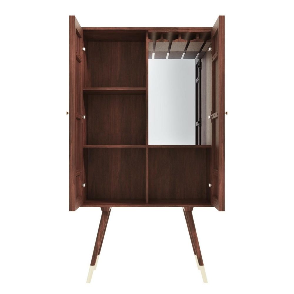 Tall Solid Mango Wood Drinks Cabinet With Wine Rack – Dejan Drinks Cabinets