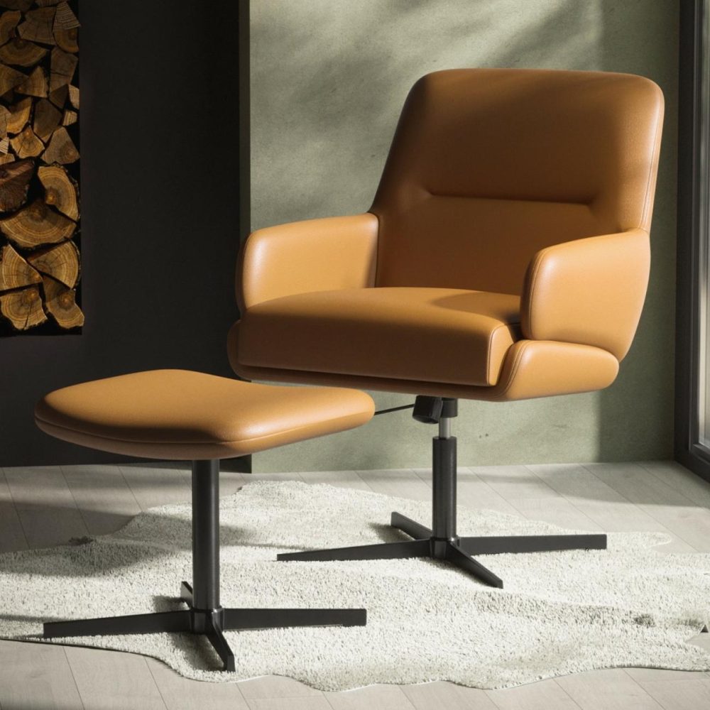 Tan Faux Leather Recliner Office Chair With Footrest – Rowan Leather Chairs