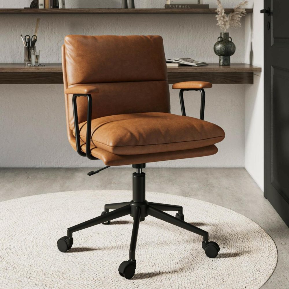 Tan Faux Leather Swivel Office Chair – Otis Leather Chairs