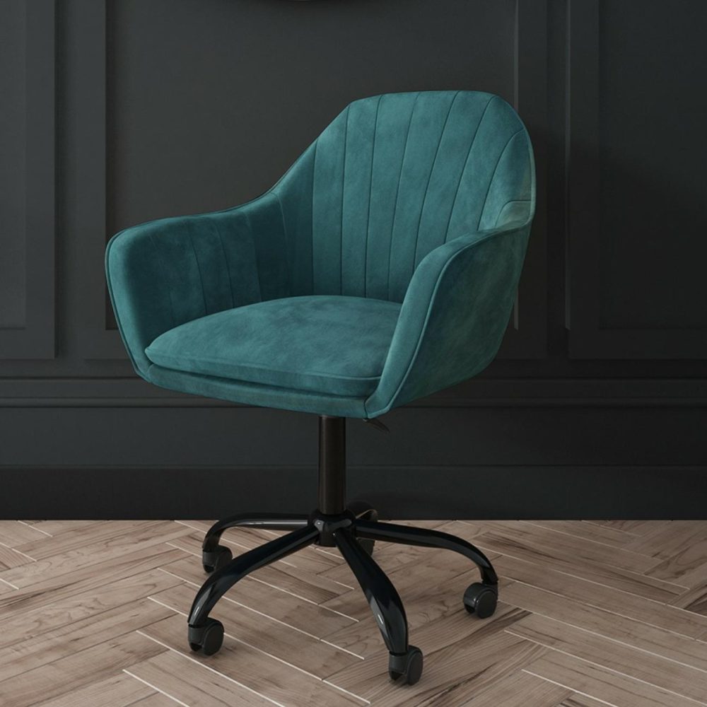 Teal Velvet Office Chair With Black Legs Office