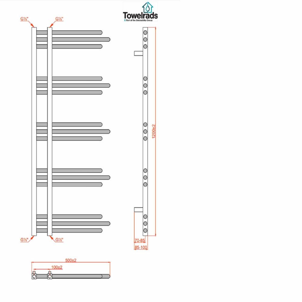 Towelrads Chertsey Chrome Towel Radiator 1200 X 500Mm Heating