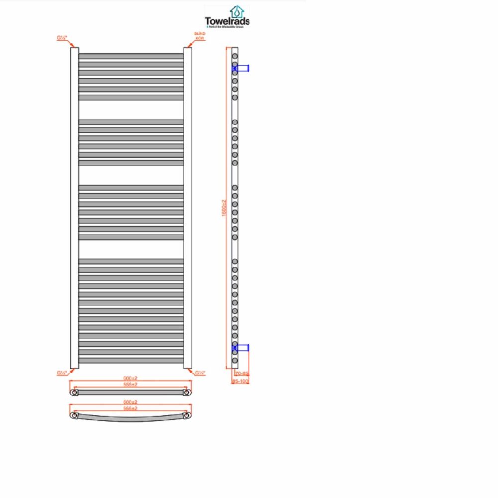 Towelrads Pisa Black Towel Radiator 1600 X 600Mm Heating