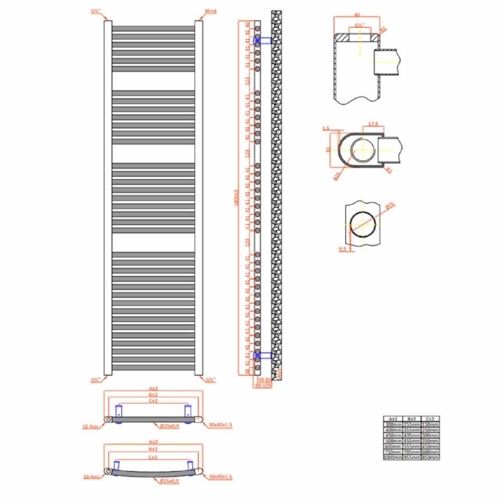 Towelrads Pisa Black Towel Radiator 1800 X 500Mm Heating