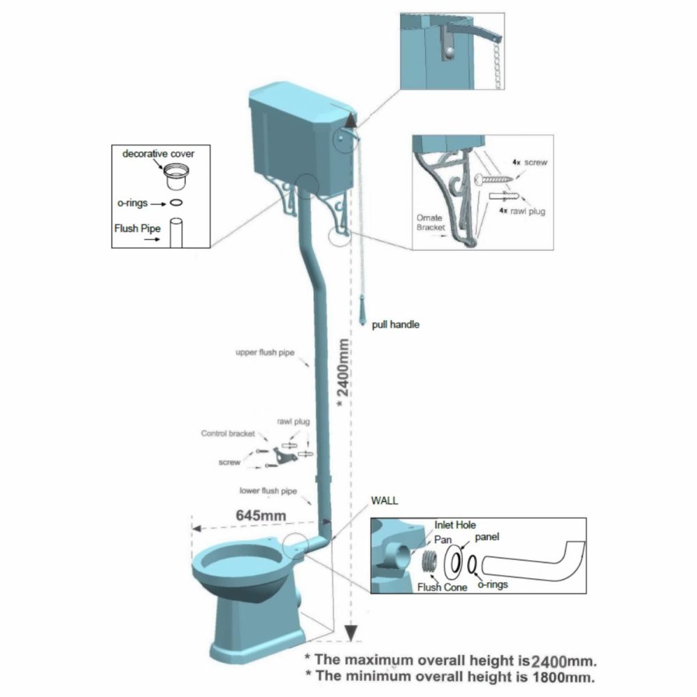 Traditional High Level Toilet With Wooden Soft Close Seat Bathroom