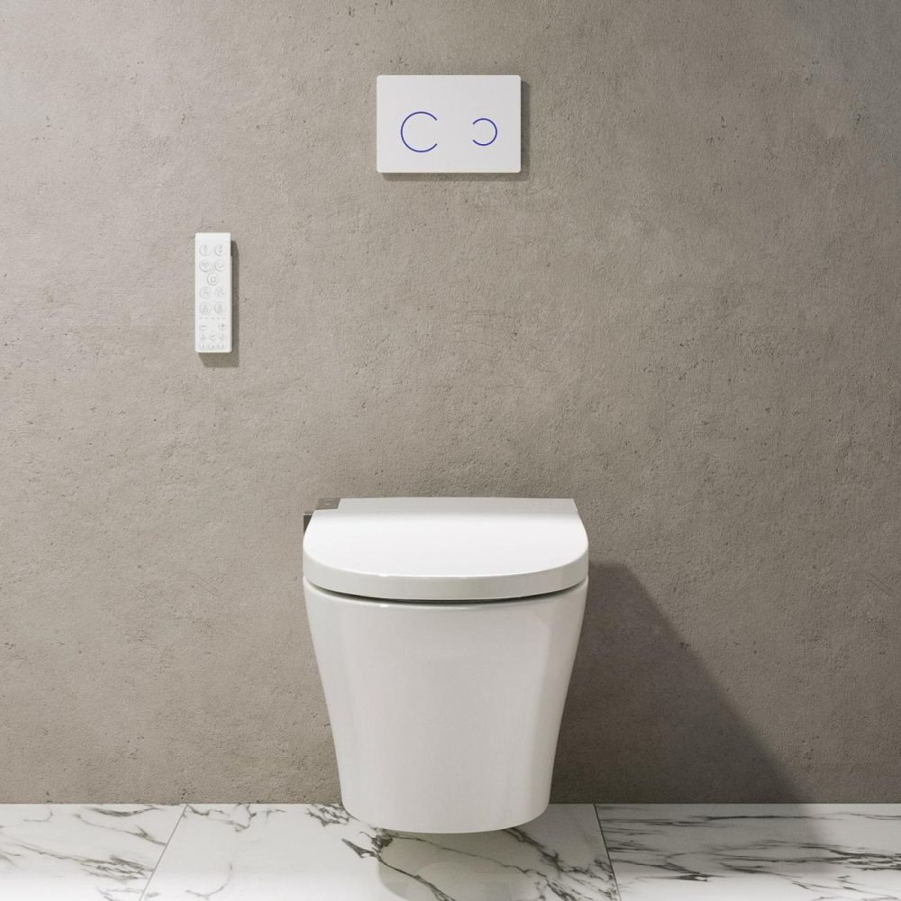 Wall Hung Smart Bidet Japanese Toilet With Heated Seat & 1160Mm Frame Cistern And White Sensor Flush Plate – Purificare Bathroom