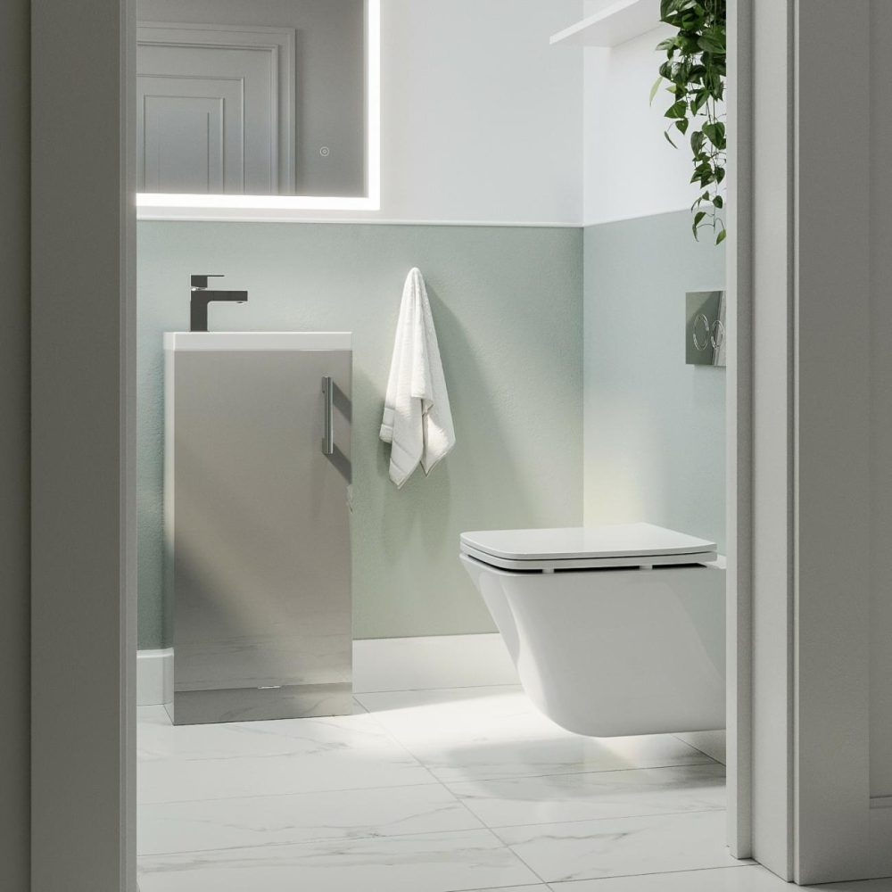 Wall Hung Toilet And Grey Gloss Basin Vanity Unit Cloakroom Suite – Ashford Bathroom