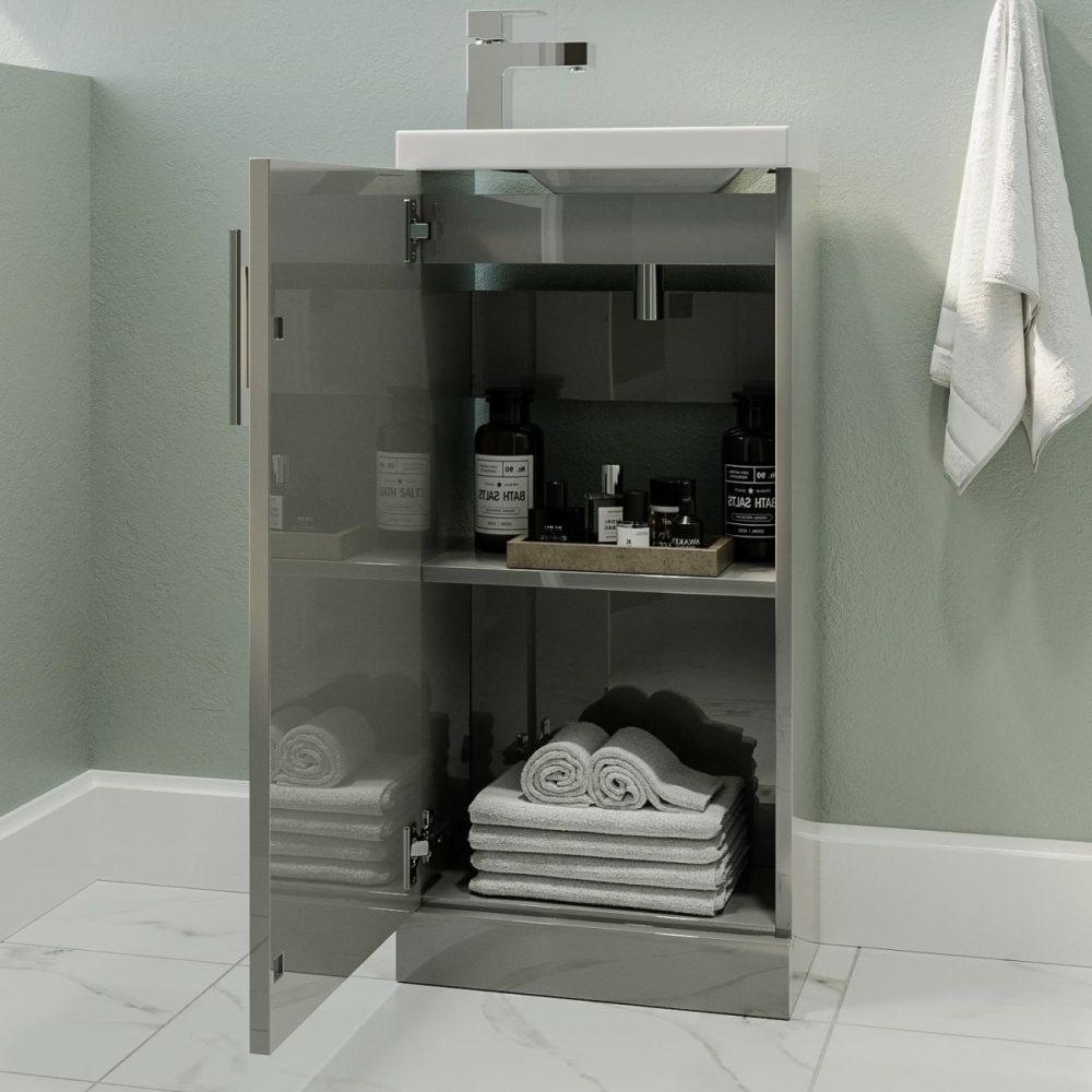 Wall Hung Toilet And Grey Gloss Basin Vanity Unit Cloakroom Suite – Ashford Bathroom