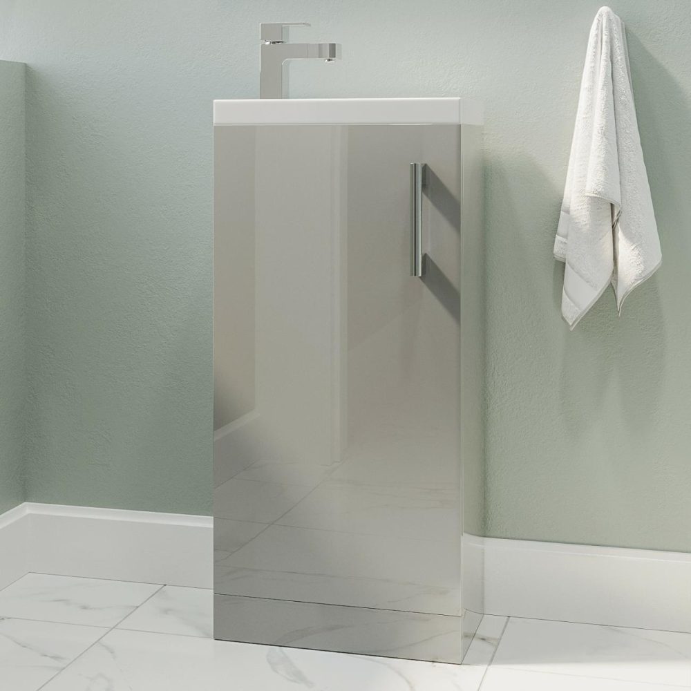 Wall Hung Toilet And Grey Gloss Basin Vanity Unit Cloakroom Suite – Ashford Bathroom